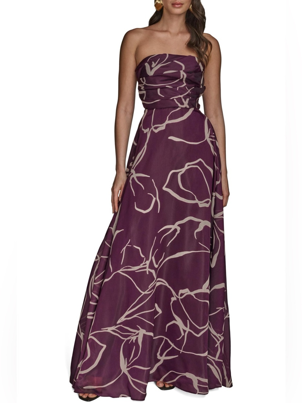 Abstract Print Strapless Gown
